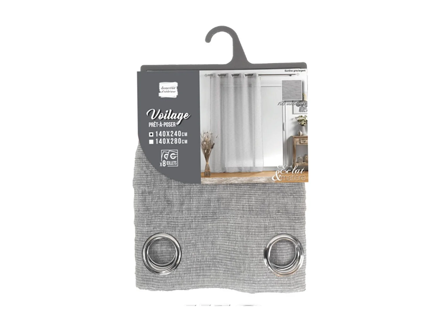 Rideau Voilages à Œillets "Sunline" 140x240cm Gris & Argent