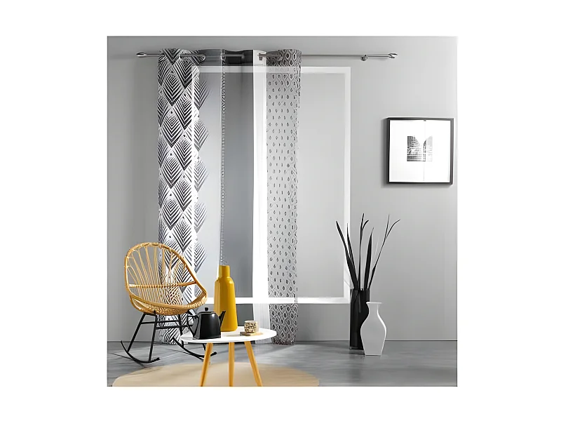 Rideau Voilage Imprimé "Galiléo" 140x240cm Noir