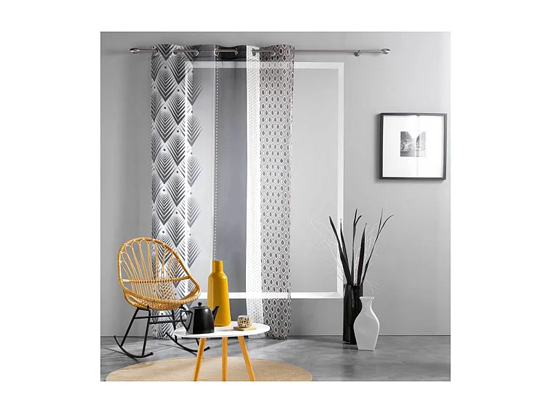 Rideau Voilage Imprimé "Galiléo" 140x240cm Noir