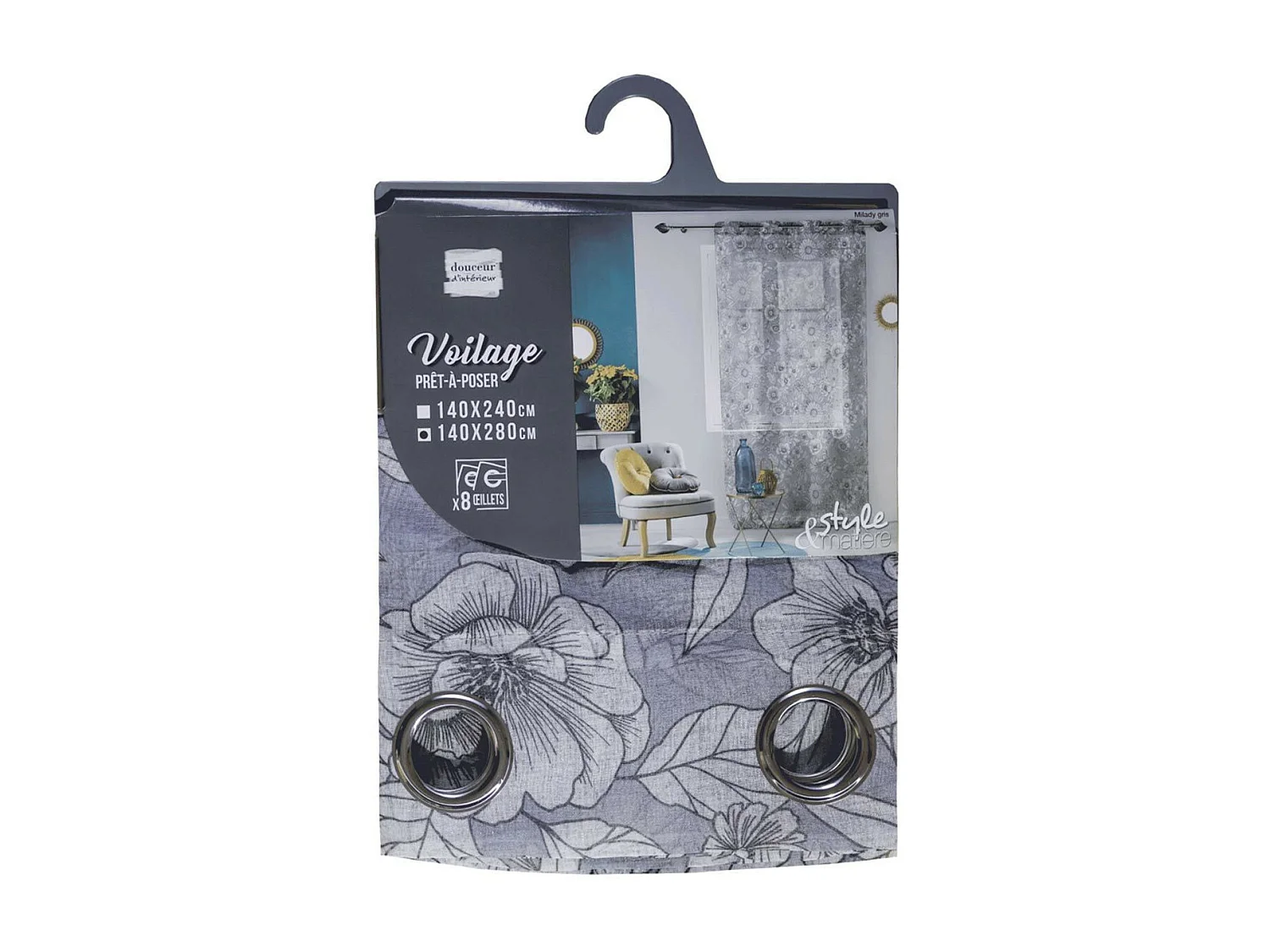 Rideau Voilage à Œillets "Milady" 140x280cm Gris