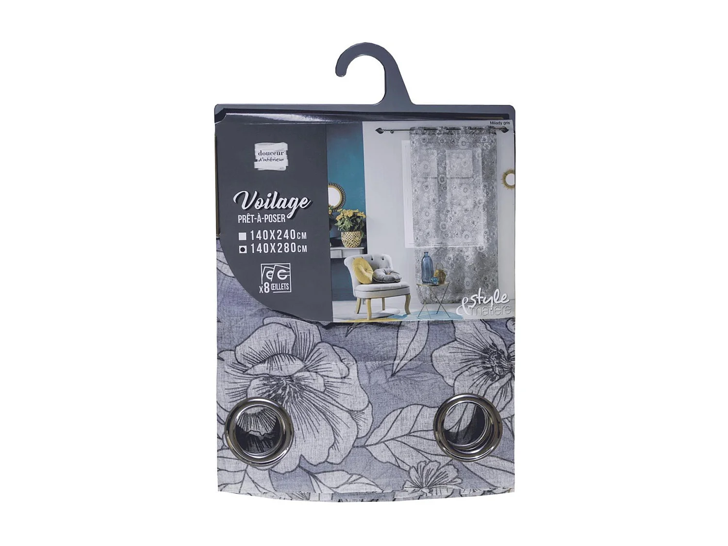 Rideau Voilage à Œillets "Milady" 140x280cm Gris