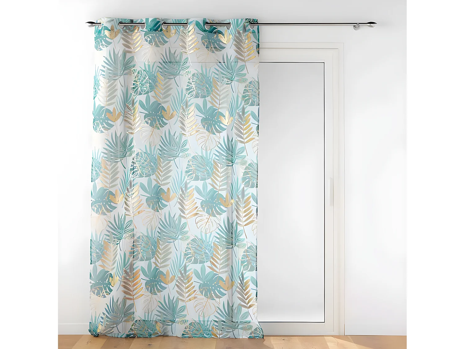 Rideau Voilage à Œillets "Ornella" 140x240cm Blanc & Émeraude