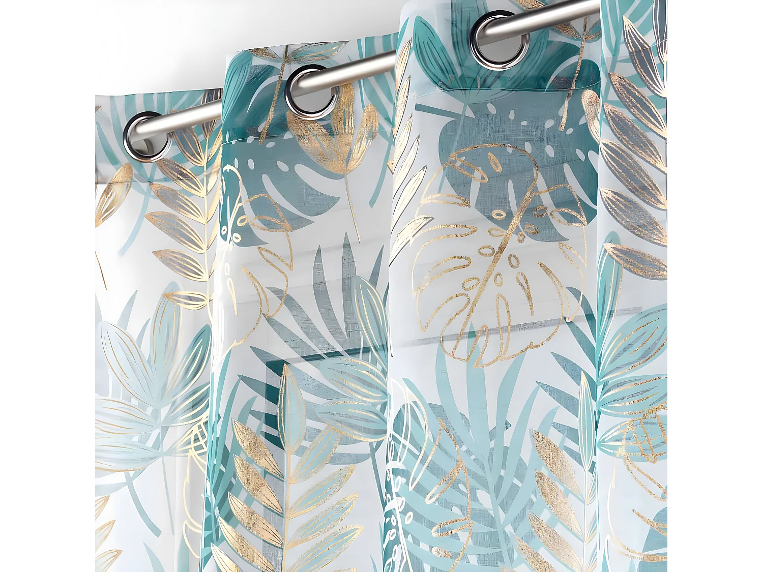 Rideau Voilage à Œillets "Ornella" 140x240cm Blanc & Émeraude