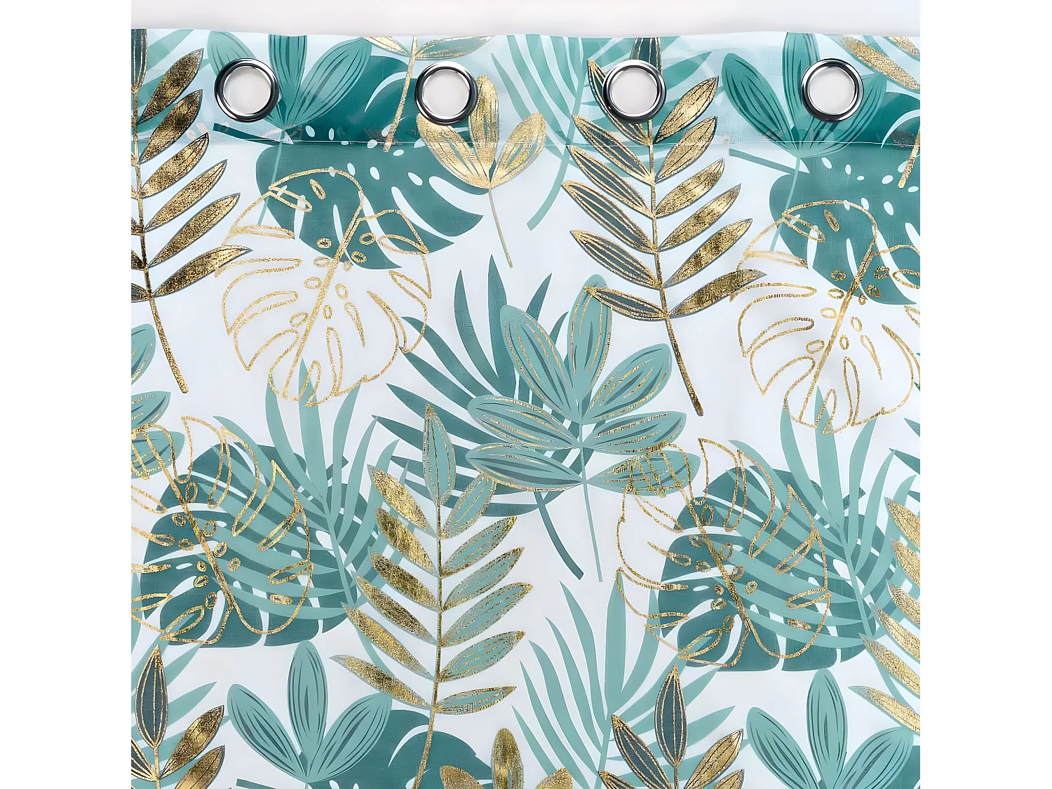 Rideau Voilage à Œillets "Ornella" 140x240cm Blanc & Émeraude