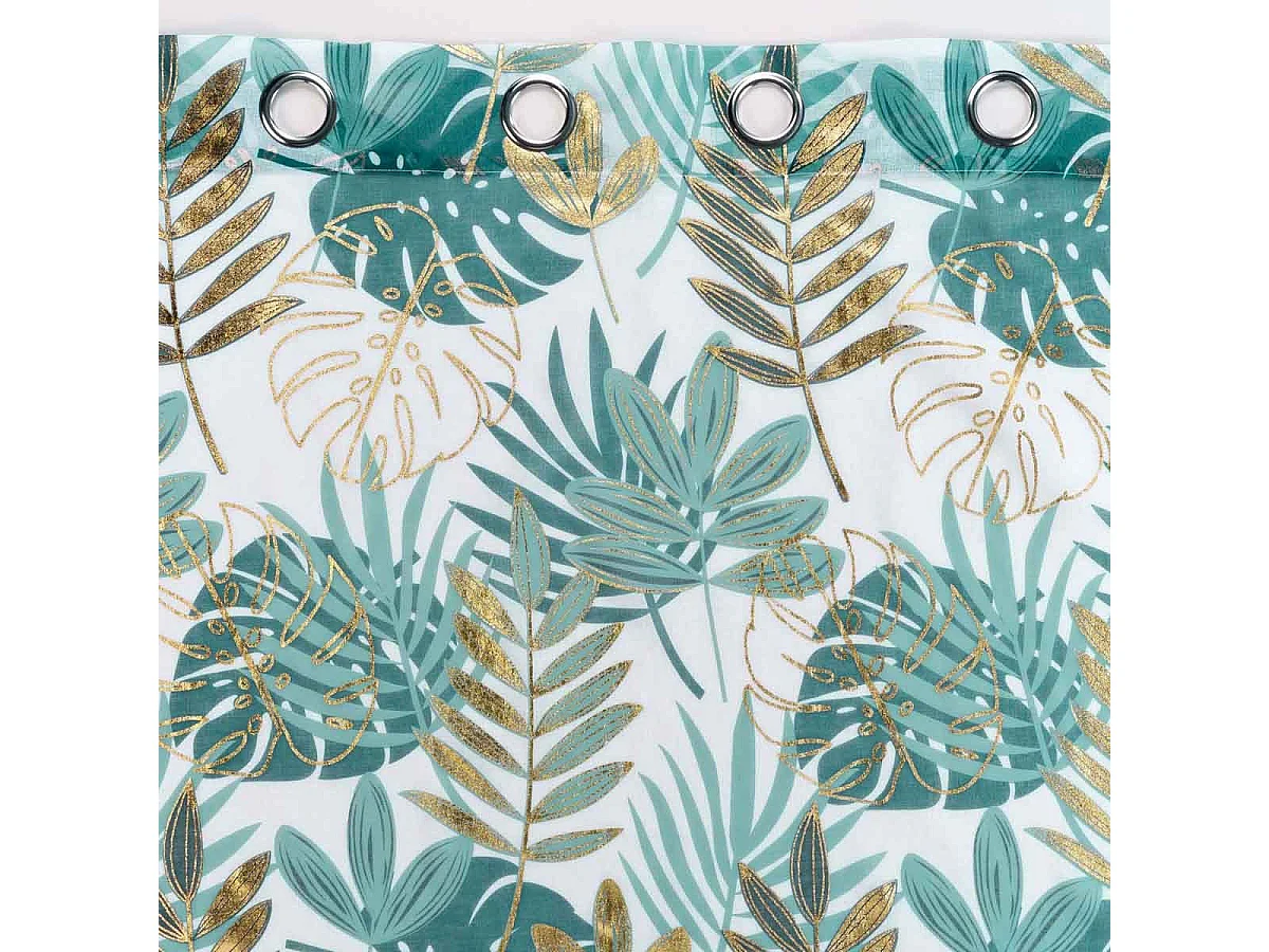 Rideau Voilage à Œillets "Ornella" 140x240cm Blanc & Émeraude