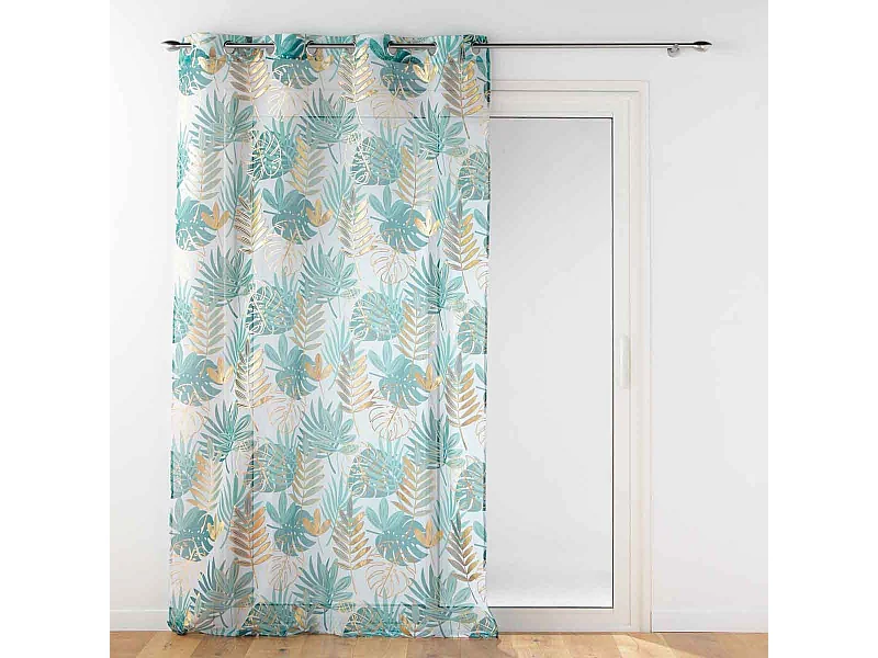 Rideau Voilage à Œillets "Ornella" 140x240cm Blanc & Émeraude