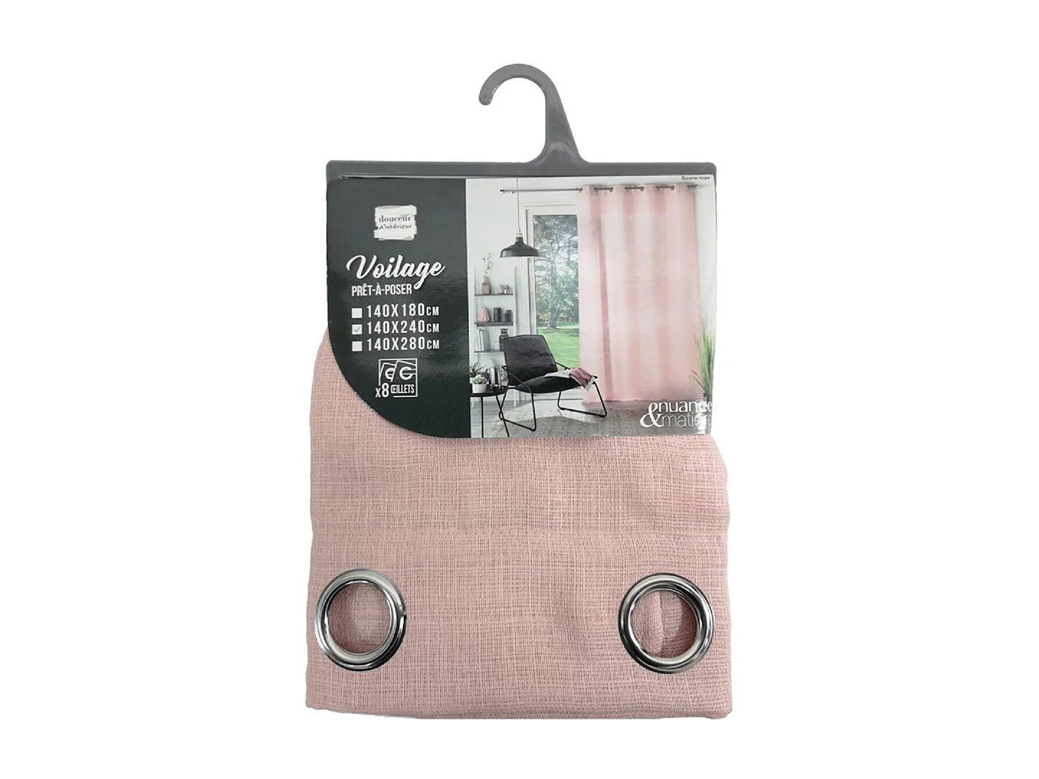 Rideau Voilage à Œillets "Soane" 140x240cm Rose