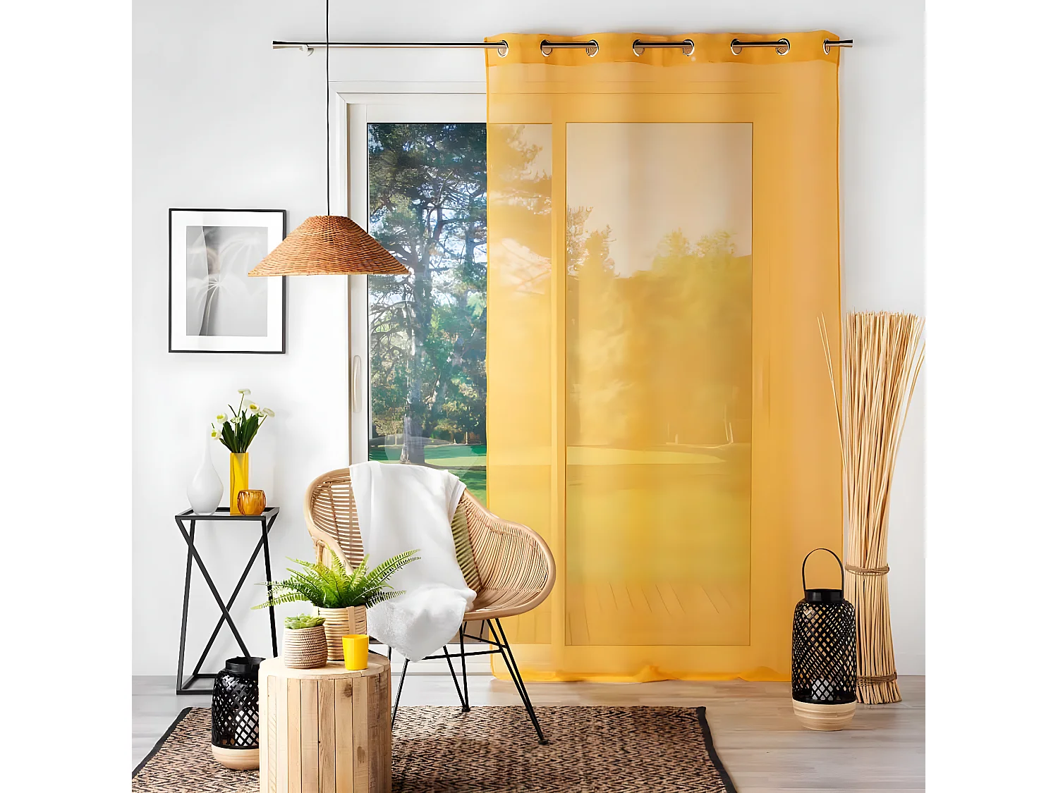 Rideau Voilage à Œillets "Sandra" 140x180cm Jaune