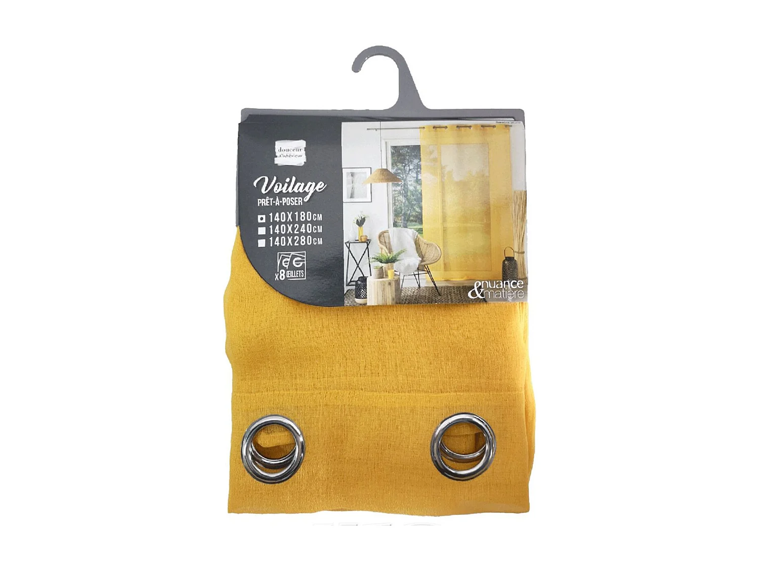 Rideau Voilage à Œillets "Sandra" 140x180cm Jaune