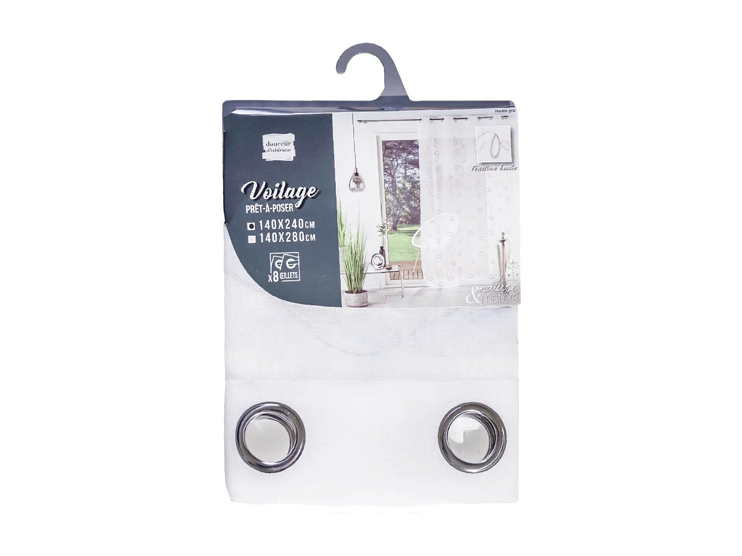 Rideau Voilage à Œillets "Hoops" 140x240cm Gris