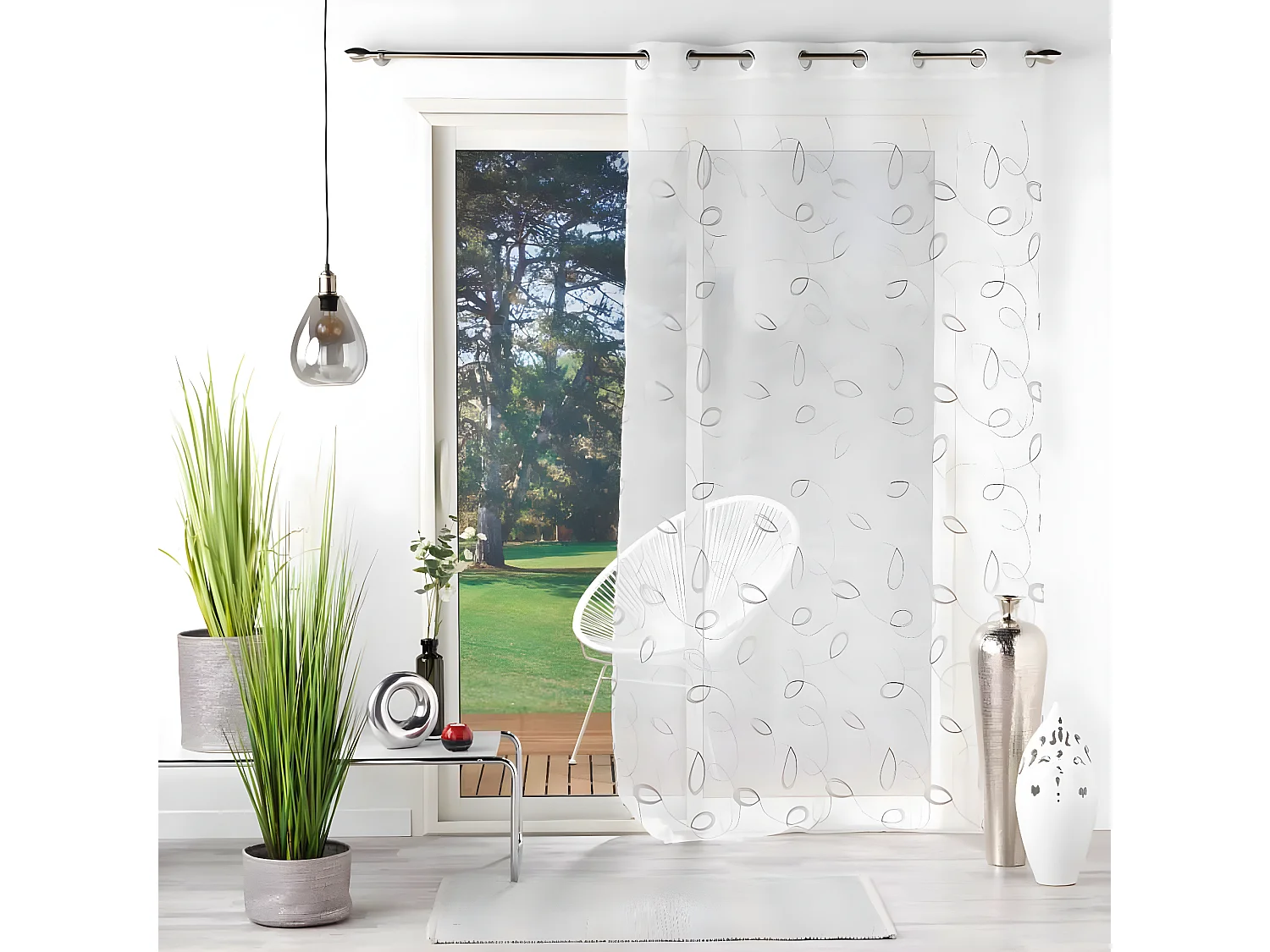 Rideau Voilage à Œillets "Hoops" 140x240cm Gris