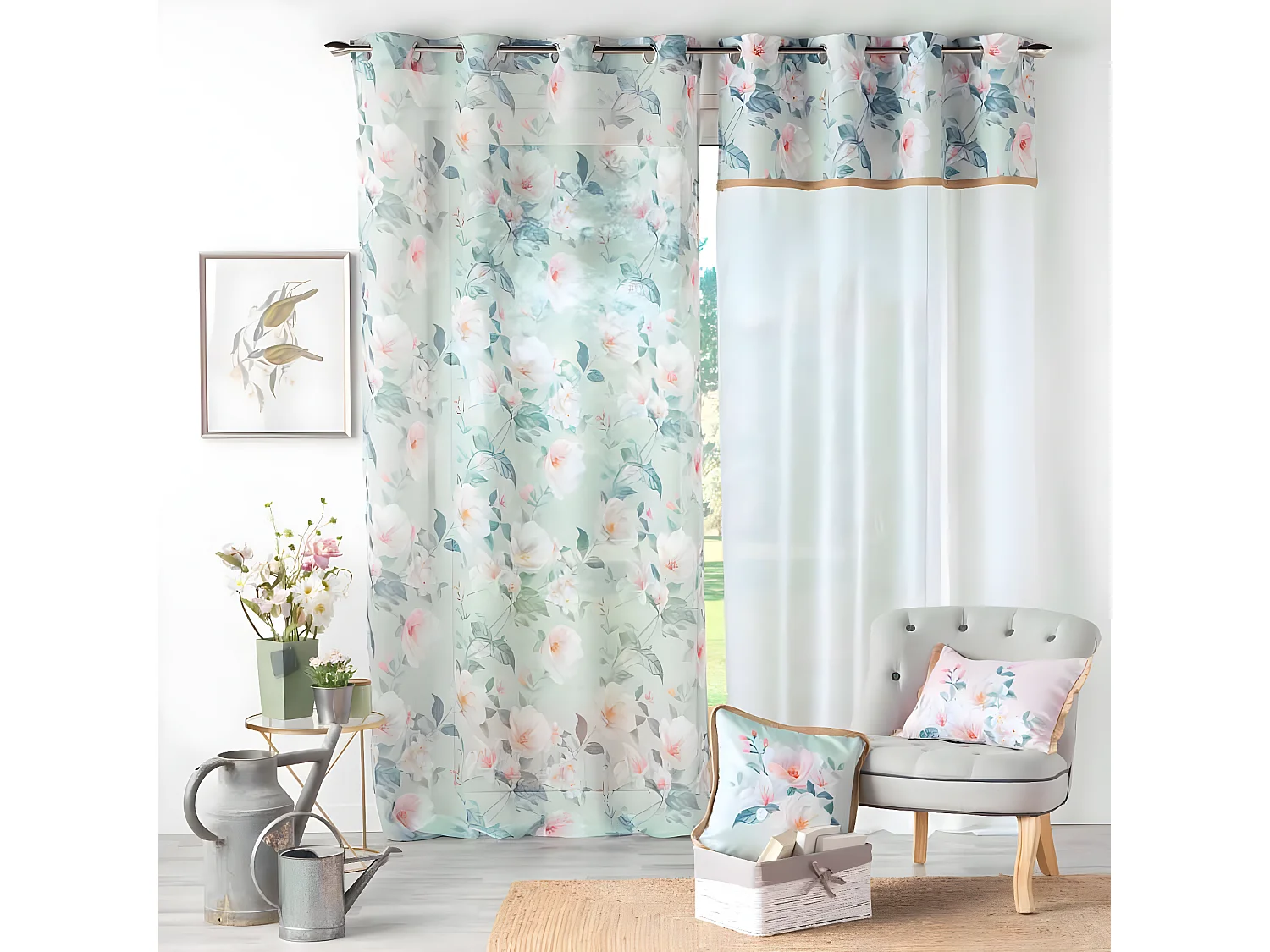 Rideau Voilage à Œillets "Alissia" 140x280cm Menthe