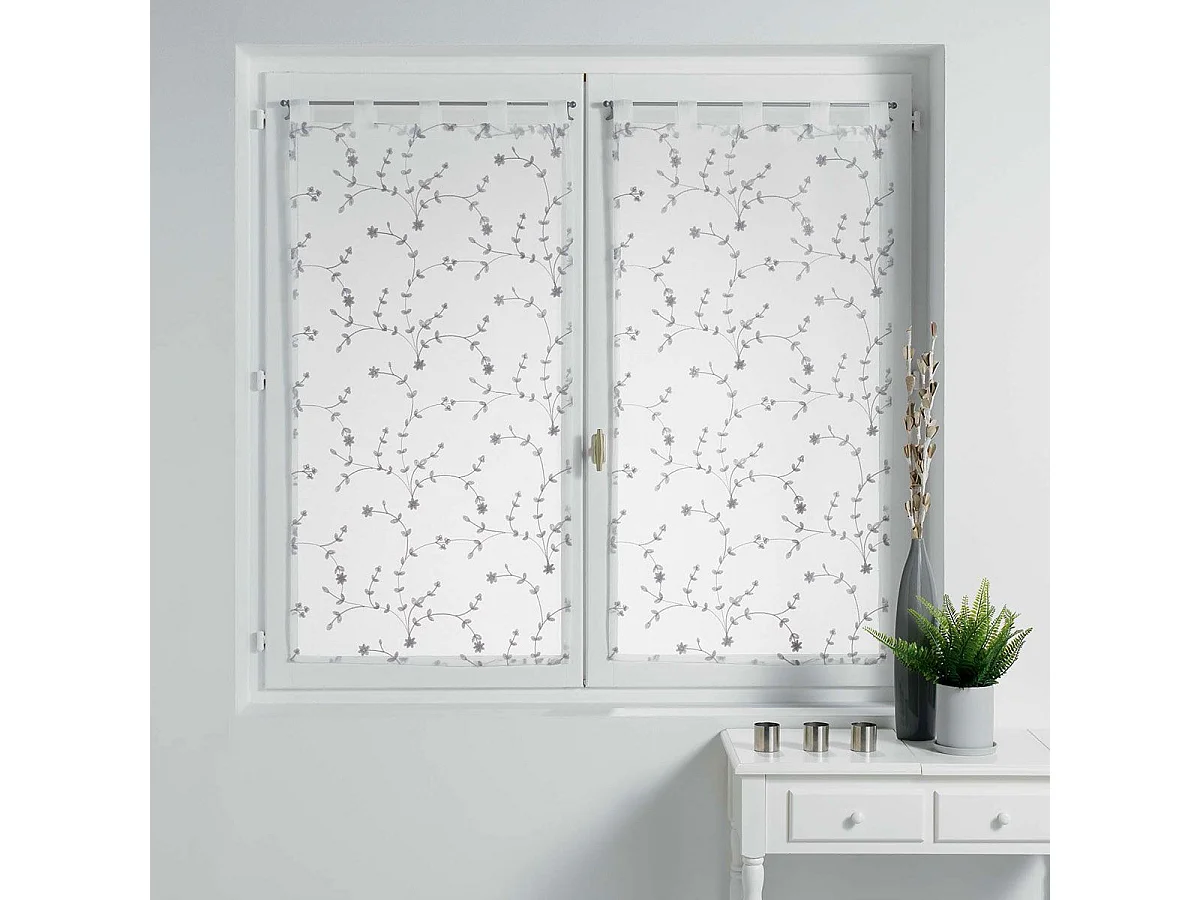 Paire de Voilages "Petite Fleur" 60x120cm Blanc & Gris