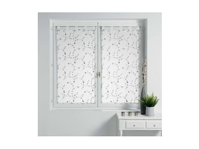 Paire de Voilages "Petite Fleur" 60x160cm Blanc & Gris