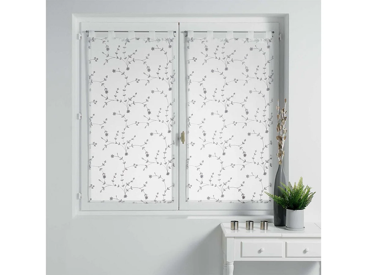 Paire de Voilages "Petite Fleur" 60x160cm Blanc & Gris