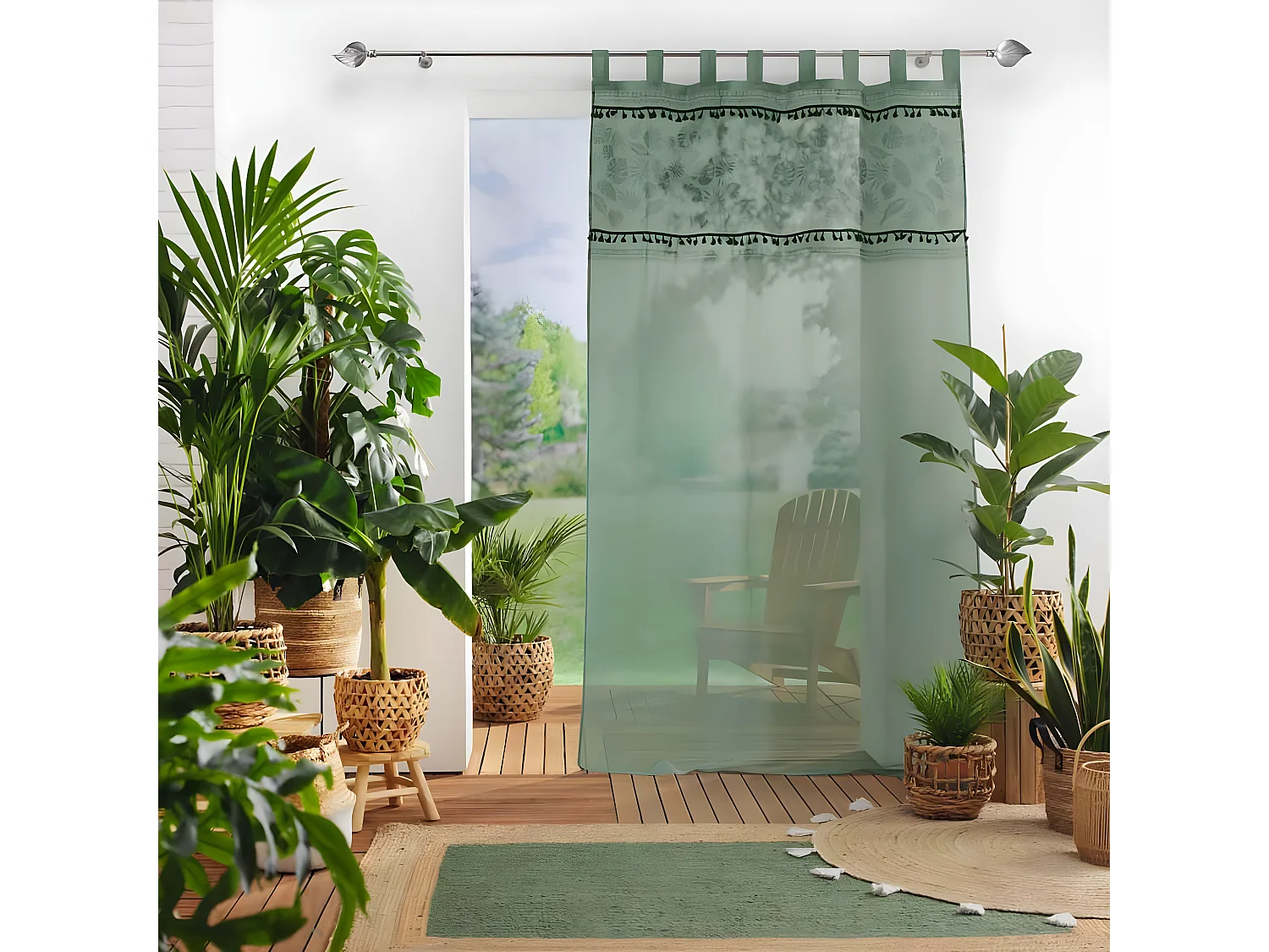 Rideau Voilage à Passants "Milagreen" 140x280cm Vert