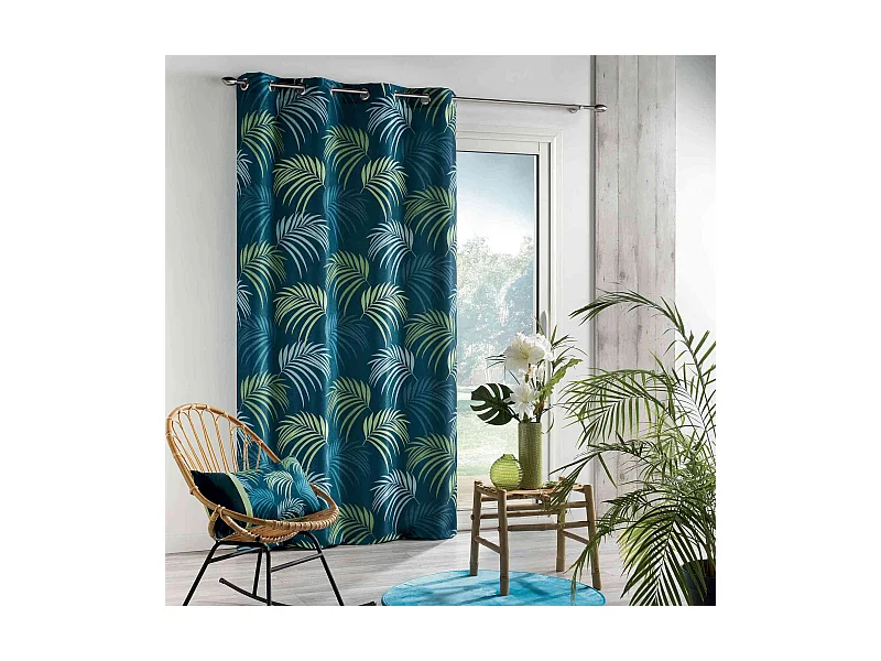 Rideau Imprimé "Végétal" 140x260cm Bleu