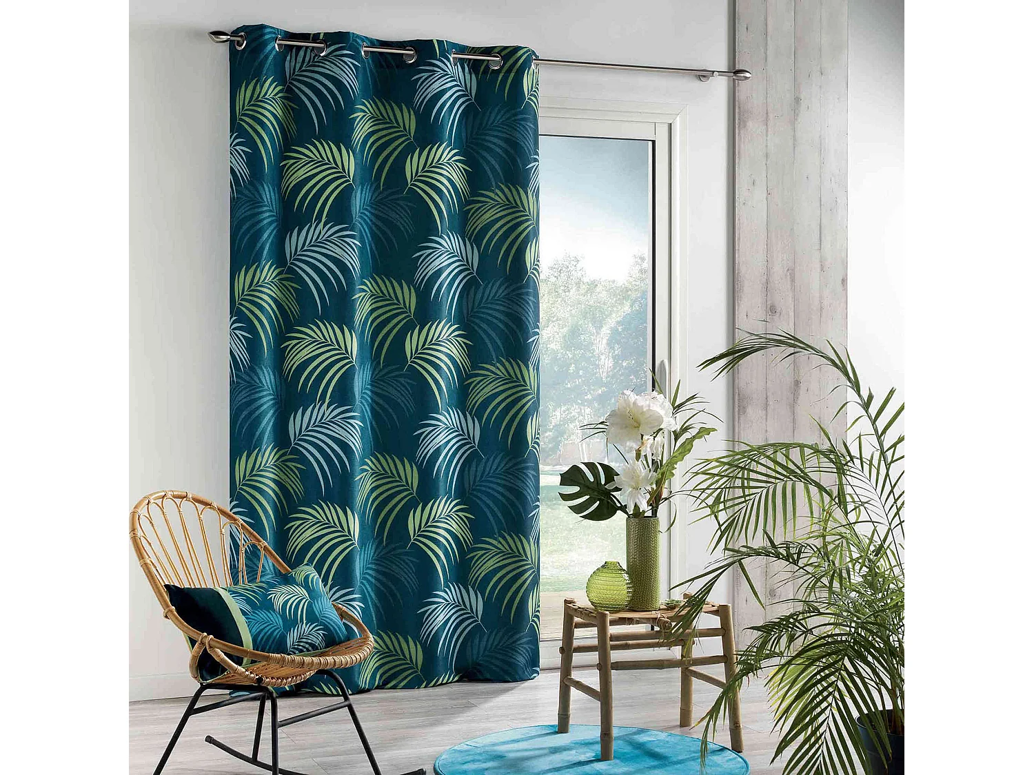 Rideau Imprimé "Végétal" 140x260cm Bleu