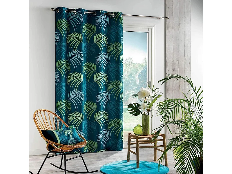 Rideau Imprimé "Végétal" 140x260cm Bleu