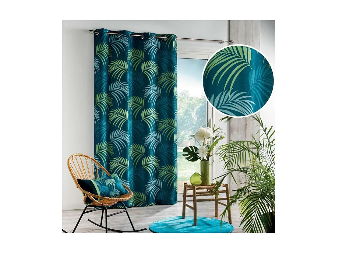 Rideau Imprimé "Végétal" 140x260cm Bleu