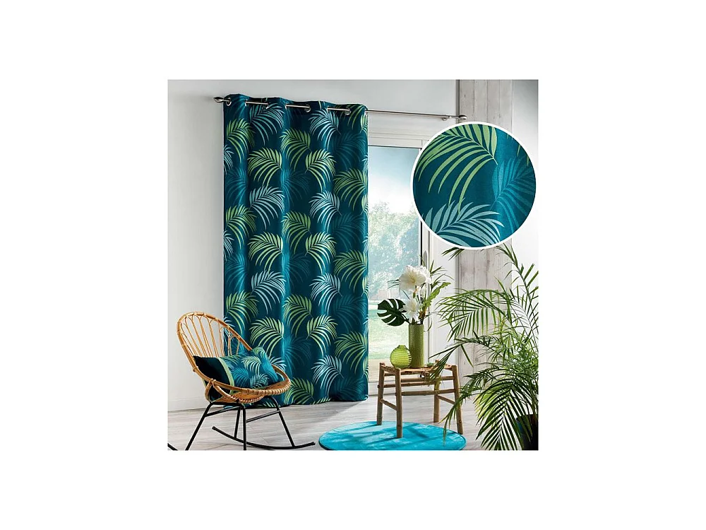 Blauwe Végétal Bedrukt Gordijn 140x260cm - Moderne Stijl, Polyester, Blauw