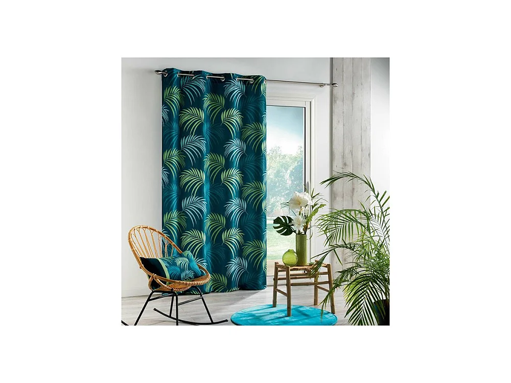 Blauwe Végétal Bedrukt Gordijn 140x260cm - Moderne Stijl, Polyester, Blauw