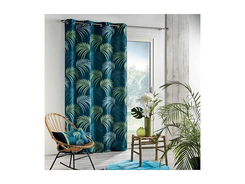 Rideau Imprimé "Végétal" 140x260cm Bleu