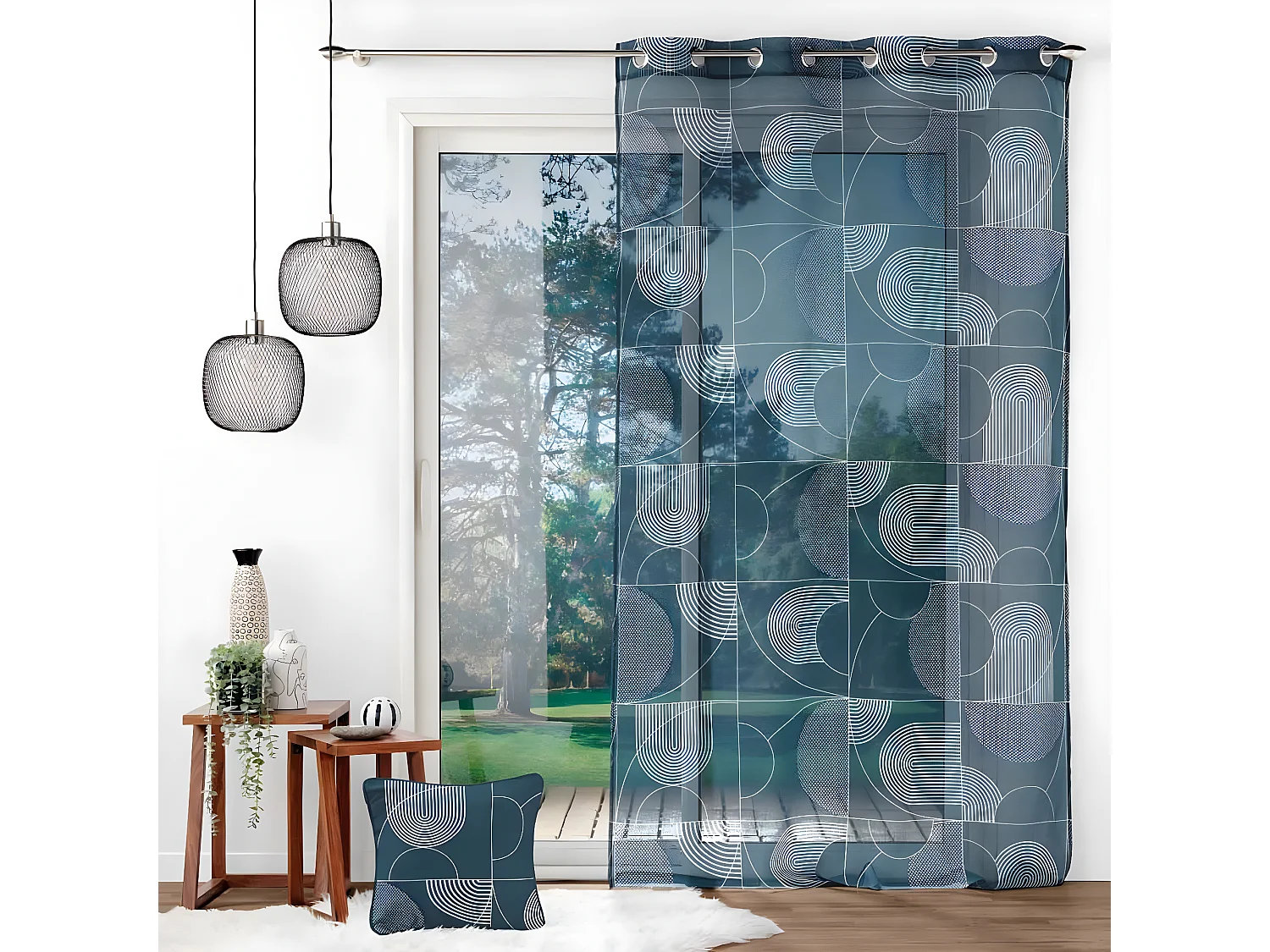 Rideau Voilage à Œillets "Esquisse" 140x280cm Bleu