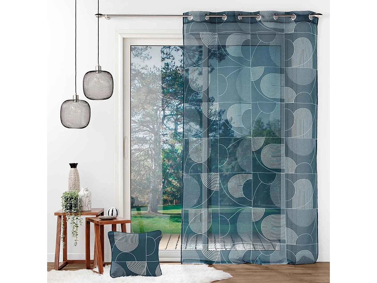 Rideau Voilage à Œillets "Esquisse" 140x280cm Bleu