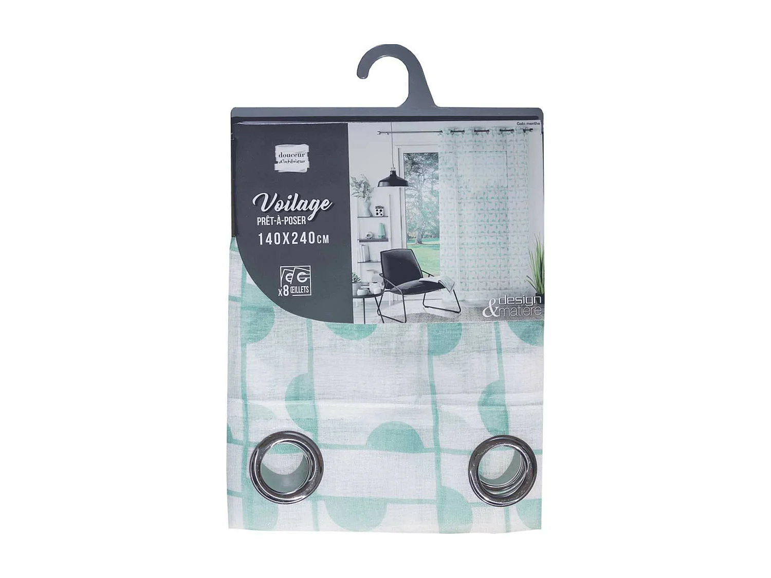 Rideau Voilage à Œillets "Gabi" 140x240cm Menthe