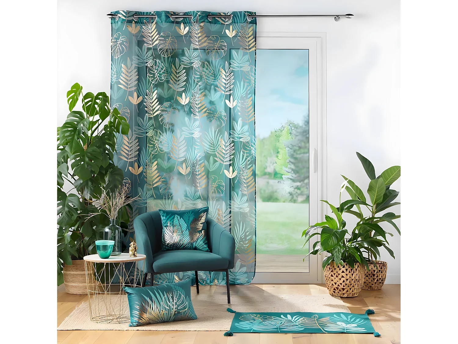 Rideau Voilage à Œillets "Ornella" 140x240cm Émeraude