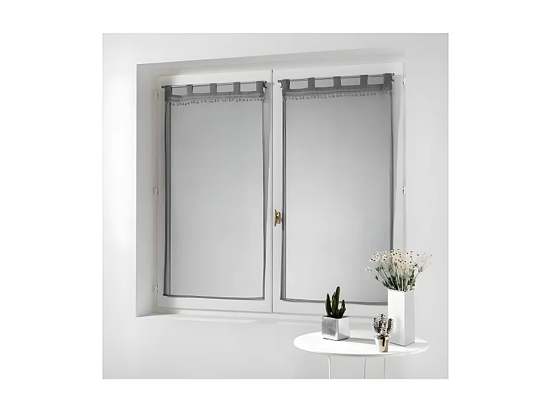 Paire de Voilages à Pompons "Poupette" 60x120cm Gris