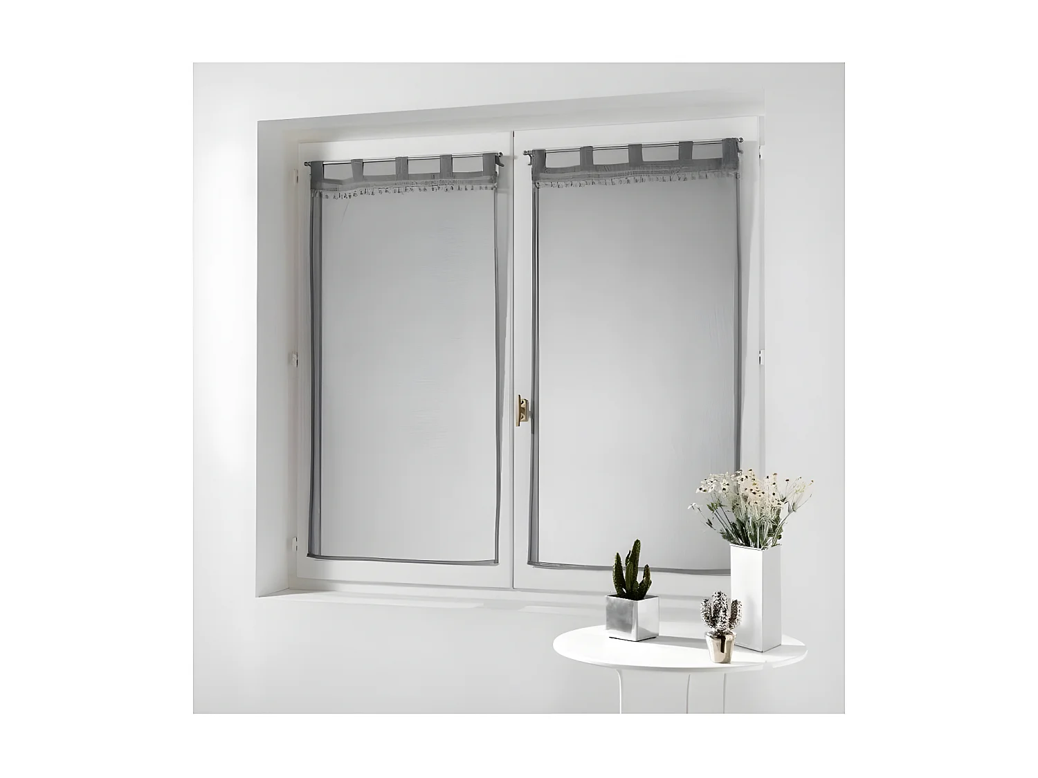 Paire de Voilages à Pompons "Poupette" 60x120cm Gris