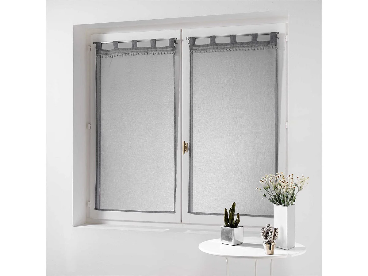 Paire de Voilages à Pompons "Poupette" 60x120cm Gris