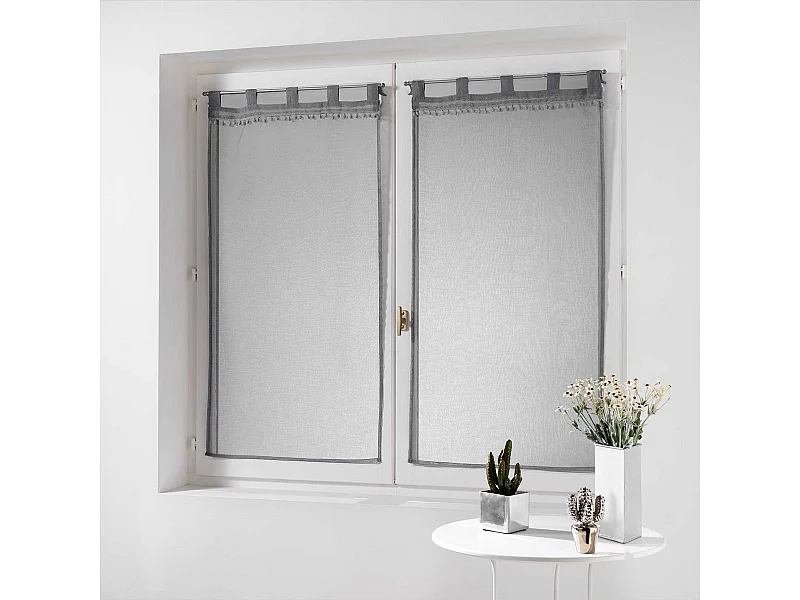 Paire de Voilages à Pompons "Poupette" 60x120cm Gris