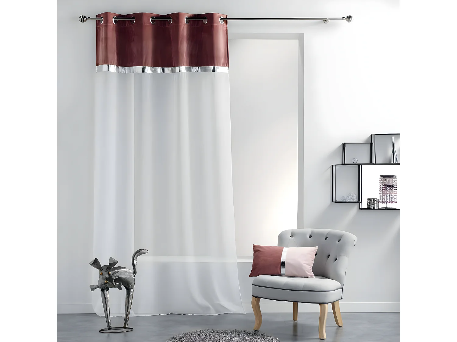 Rideau Voilage à Œillets "Blushy" 140x240cm Bordeaux