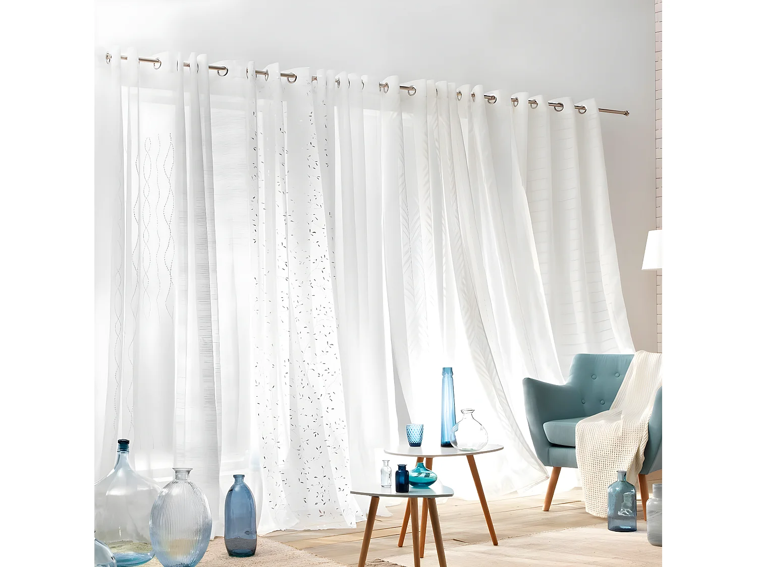 Rideau Voilage à Œillets "Goutteline" 140x240cm Blanc