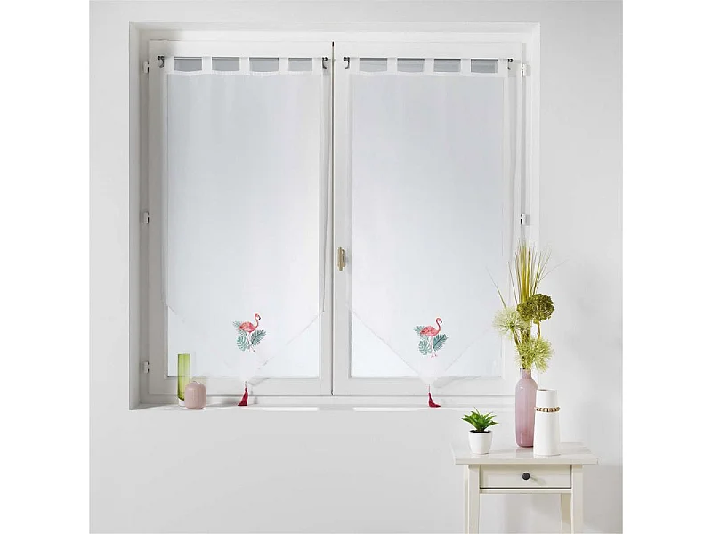 Paire de Voilages "Flamingo Pink" 60x90cm Blanc