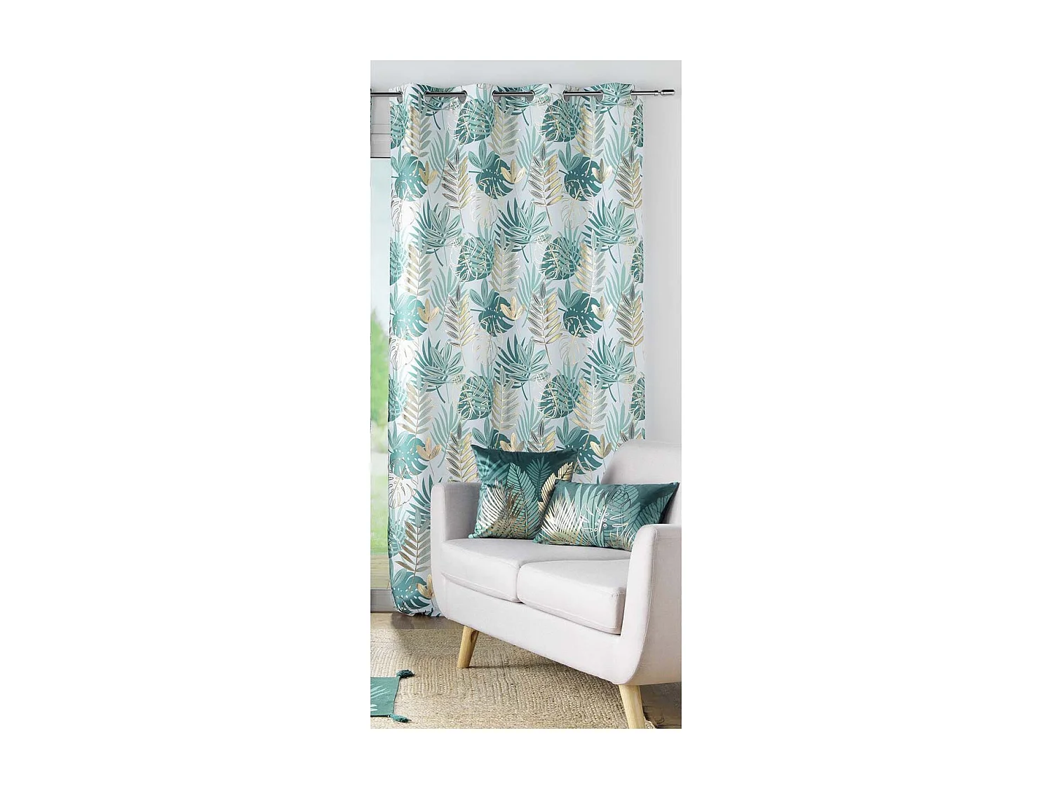 Rideau à Œillets "Ornella" 140x260cm Blanc & Émeraude