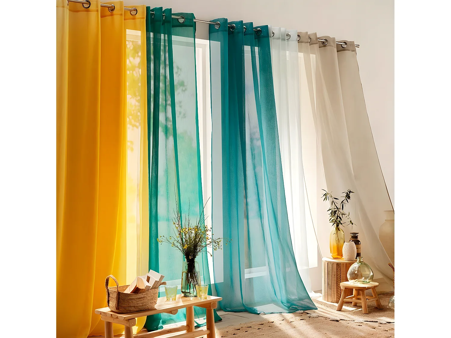 Rideau Voilage à Œillets "Sandra" 140x280cm Émeraude