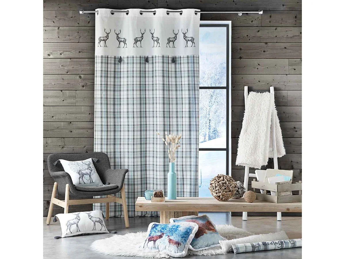 Rideau à Œillets Tissé "Megève" 140x240cm Bleu