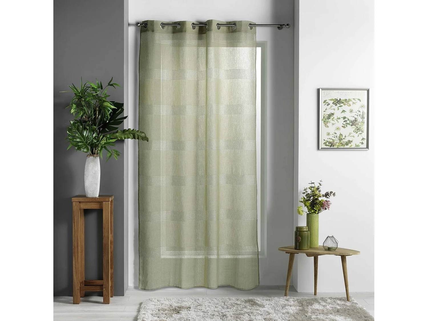 Rideau Voilage à Œillets "Ajourela" 140x280cm Kaki