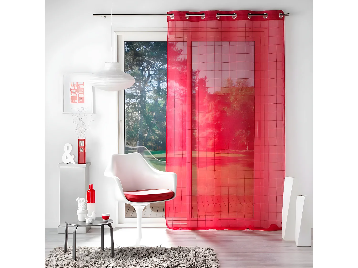 Rideau Voilage à Œillets "Eulalie" 140x240cm Rouge