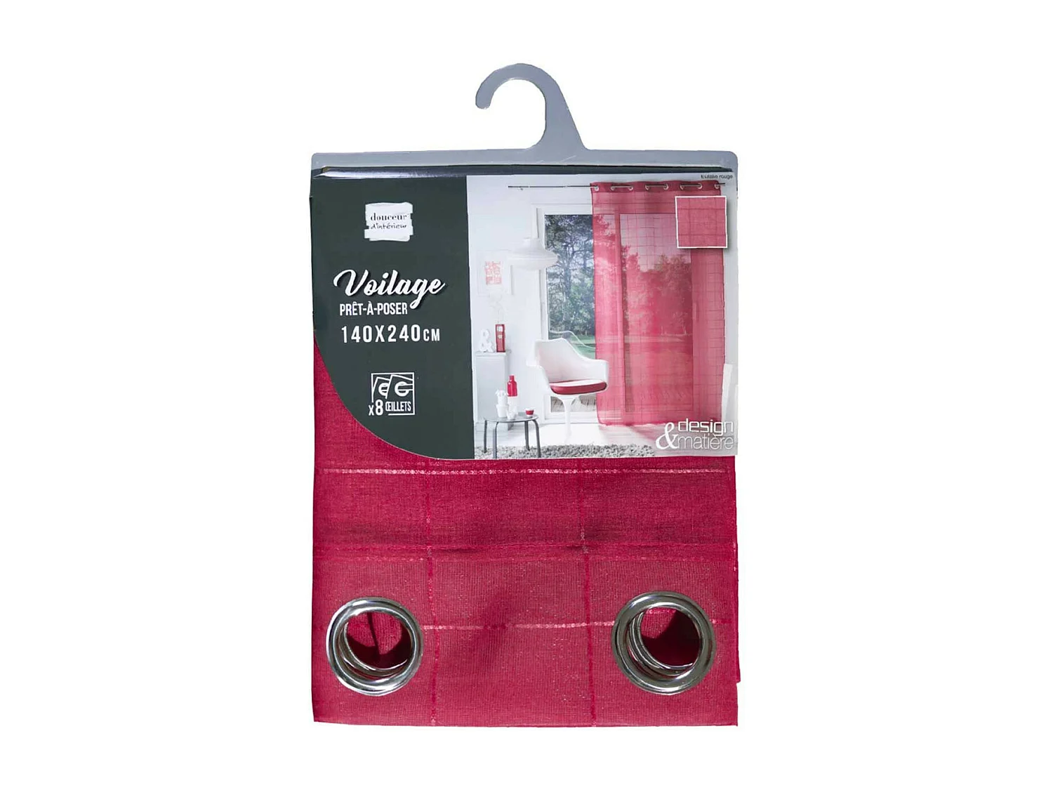 Rideau Voilage à Œillets "Eulalie" 140x240cm Rouge