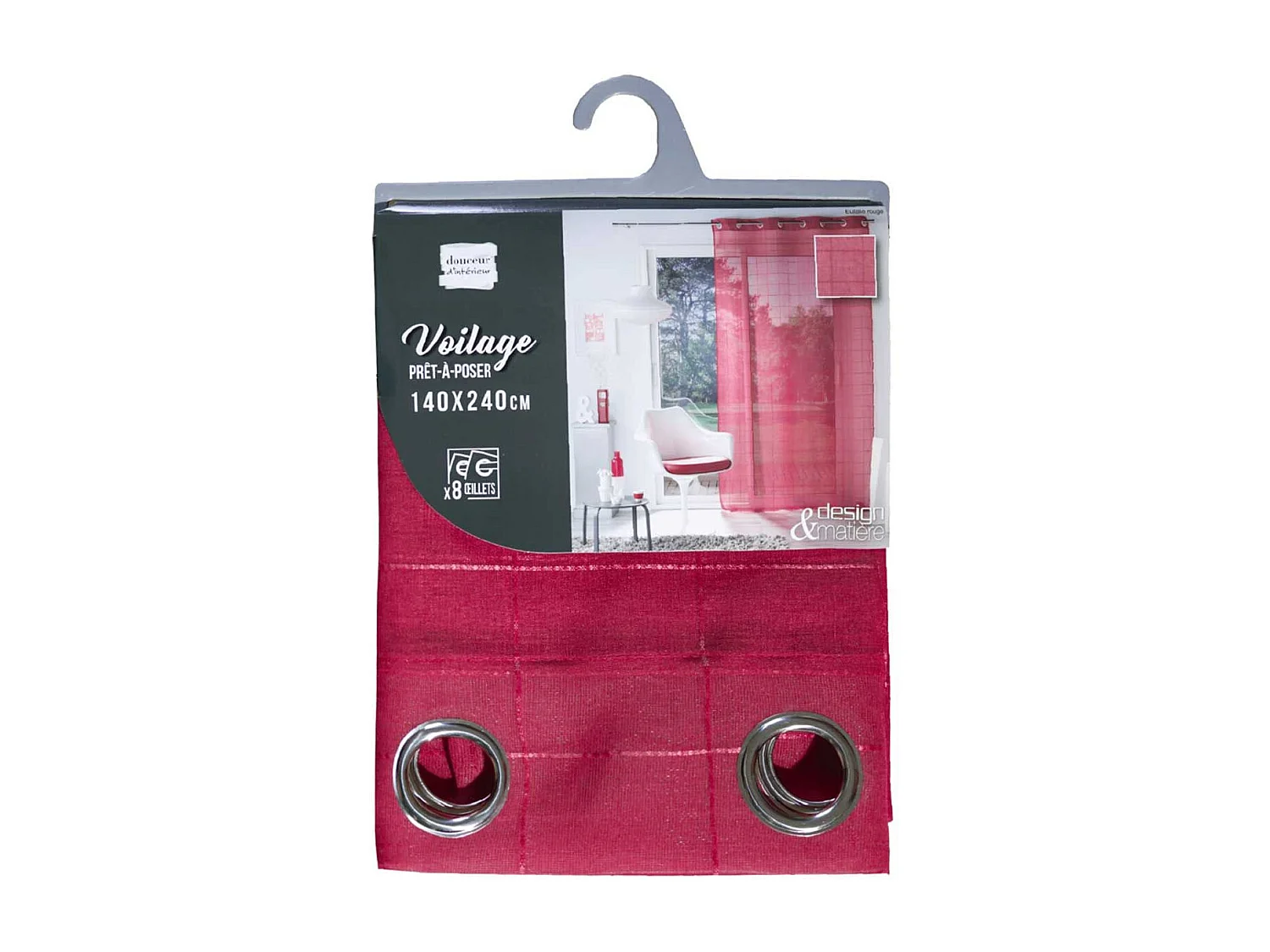 Rideau Voilage à Œillets "Eulalie" 140x240cm Rouge