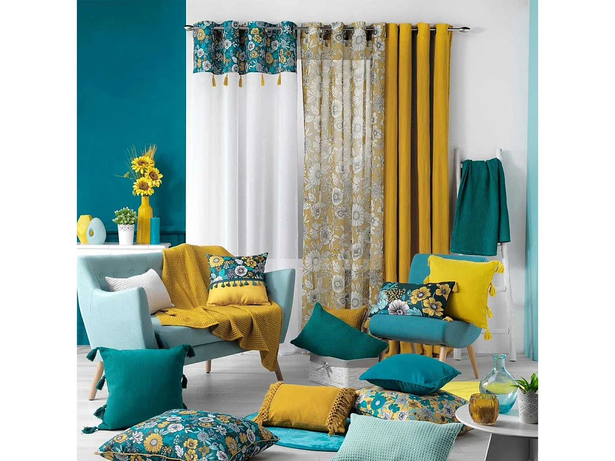 Rideau Voilage à Œillets "Bohoflora" 140x240cm Jaune