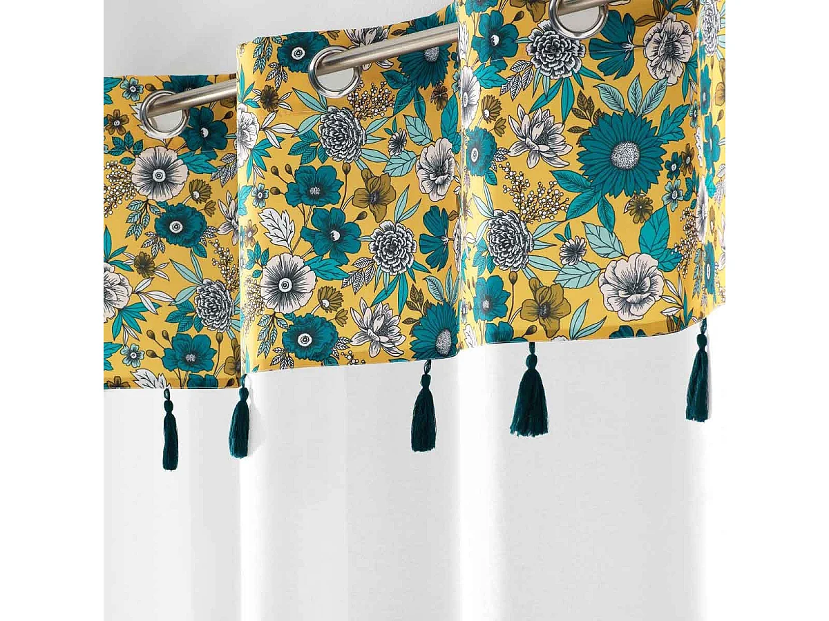 Rideau Voilage à Œillets "Bohoflora" 140x240cm Jaune