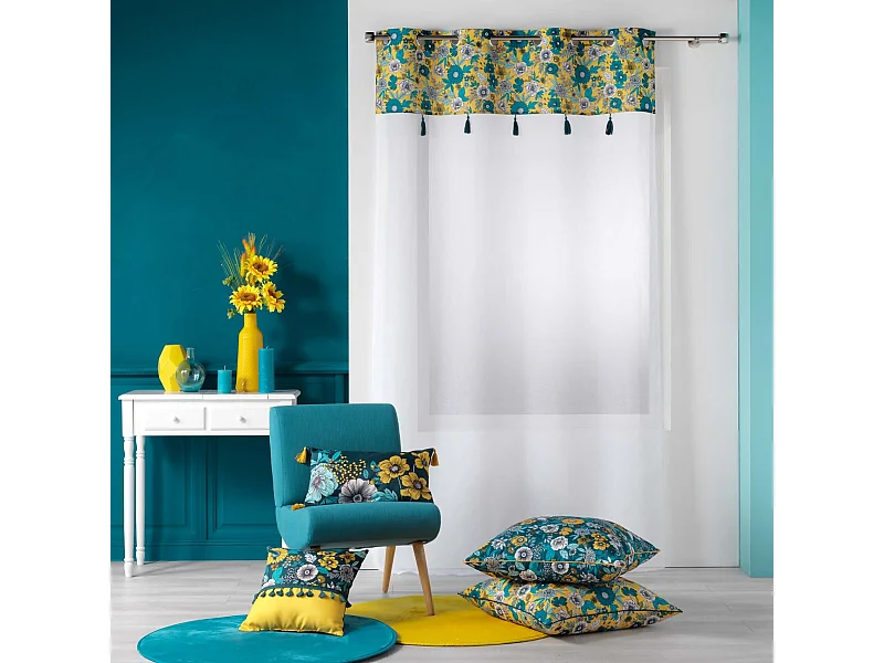 Rideau Voilage à Œillets "Bohoflora" 140x240cm Jaune