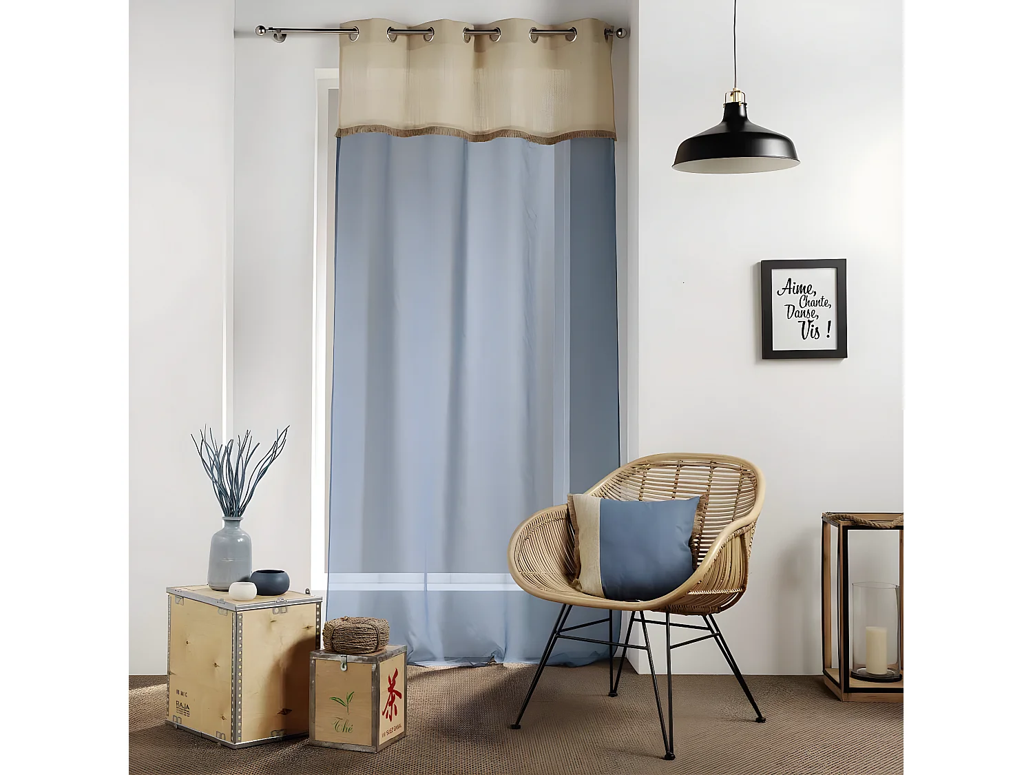 Rideau Voilage à Œillets "Greenybel" 140x240cm Bleu