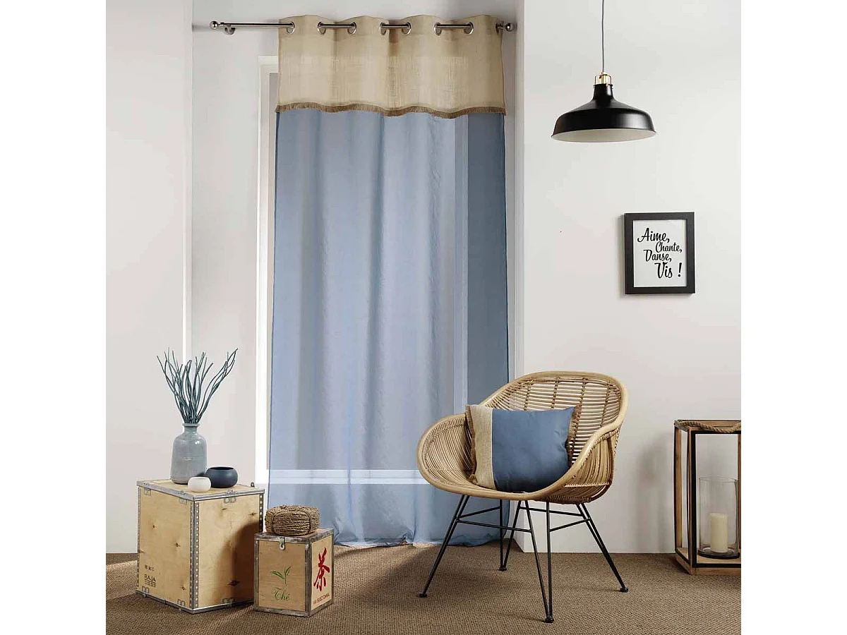 Rideau Voilage à Œillets "Greenybel" 140x240cm Bleu